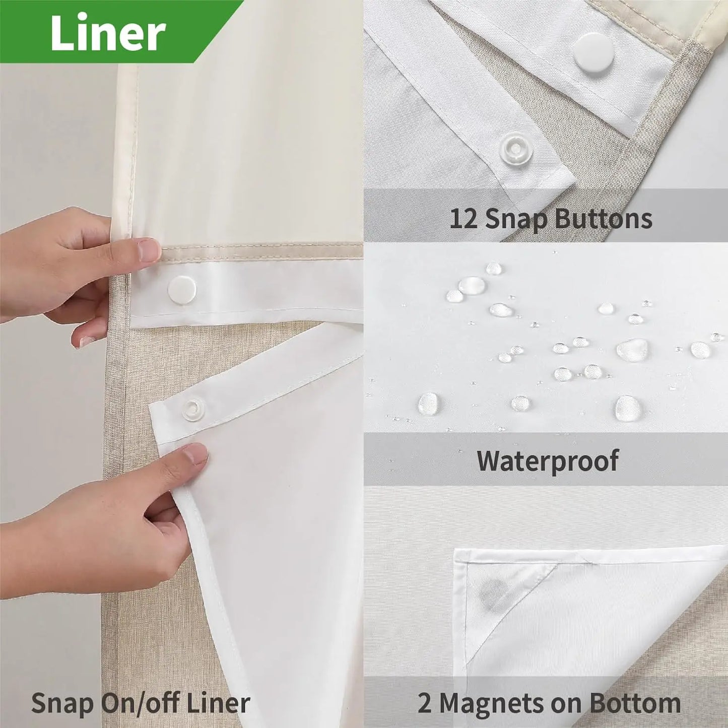 Shower Curtains - Linen Textured Liners - Hookless - Mesh - Bathroom Collection