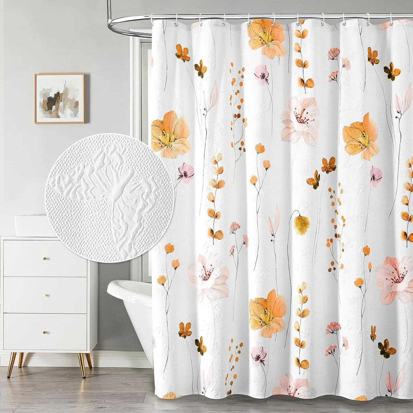 Watercolor Floral Shower Curtain, 3D Embossed Butterflies Blue Yellow Flower Bathroom Curtain