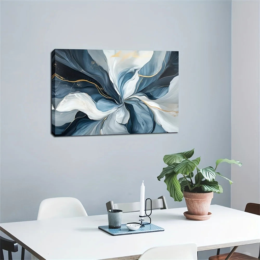 Wall Art - Abstract Waterolor - 24"x36" - Swirls of Blue, White & Gold - Bedroom Collection