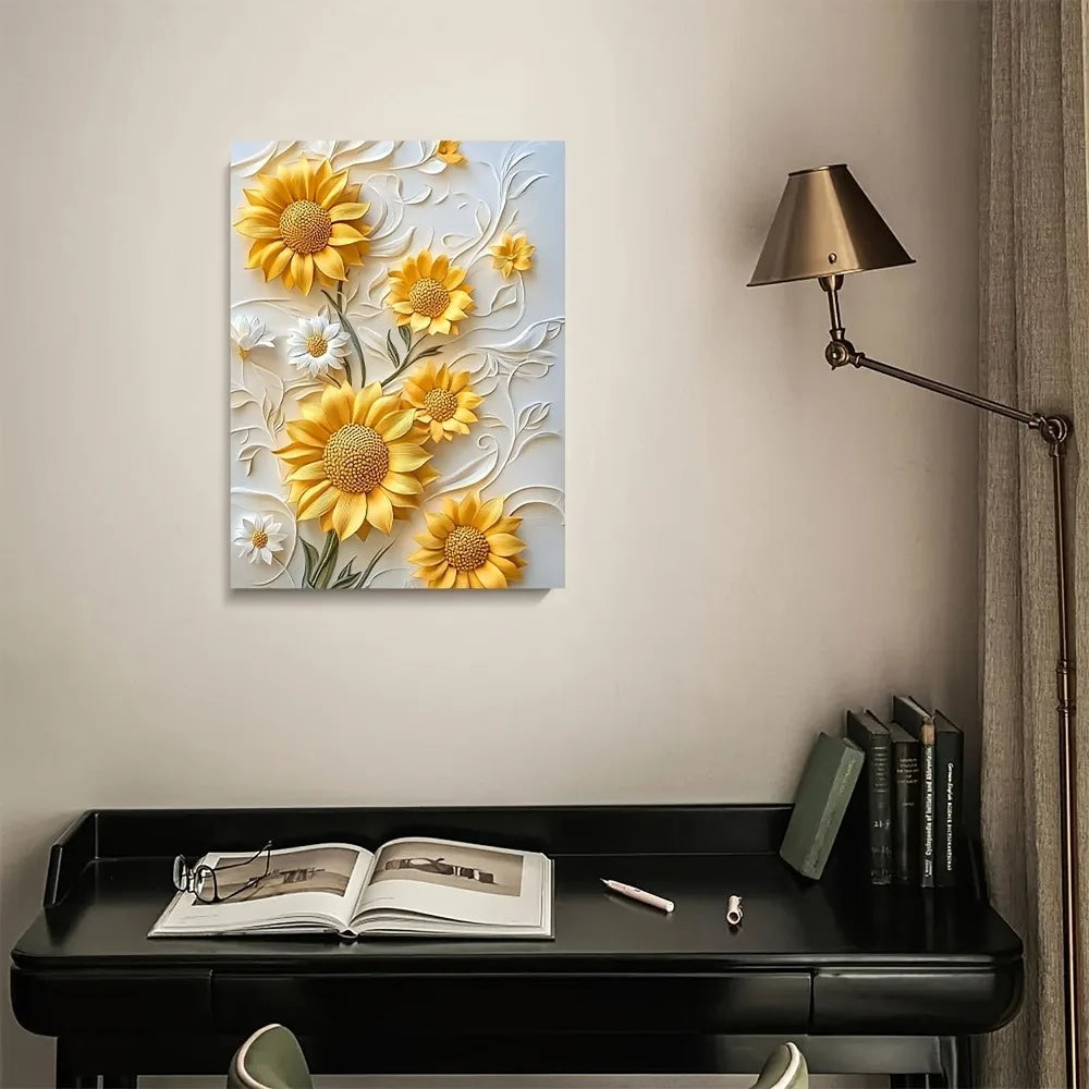 Sunflower Canvas Art - Giclee 15.7x11.8" - 3D Relief Textured Artwork - Entryway Collection