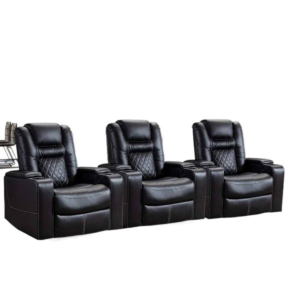 Home Theater Recliner Set *3Pcs - Genuine Leather - Cup Holders & USB Ports