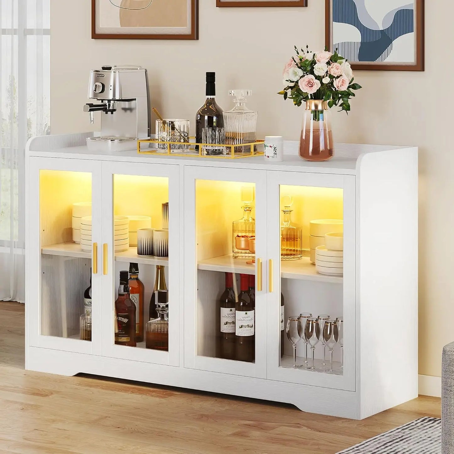 Buffet Sideboard Cabinet - 55" - LED Light - 4 Doors - Diningroom Collection