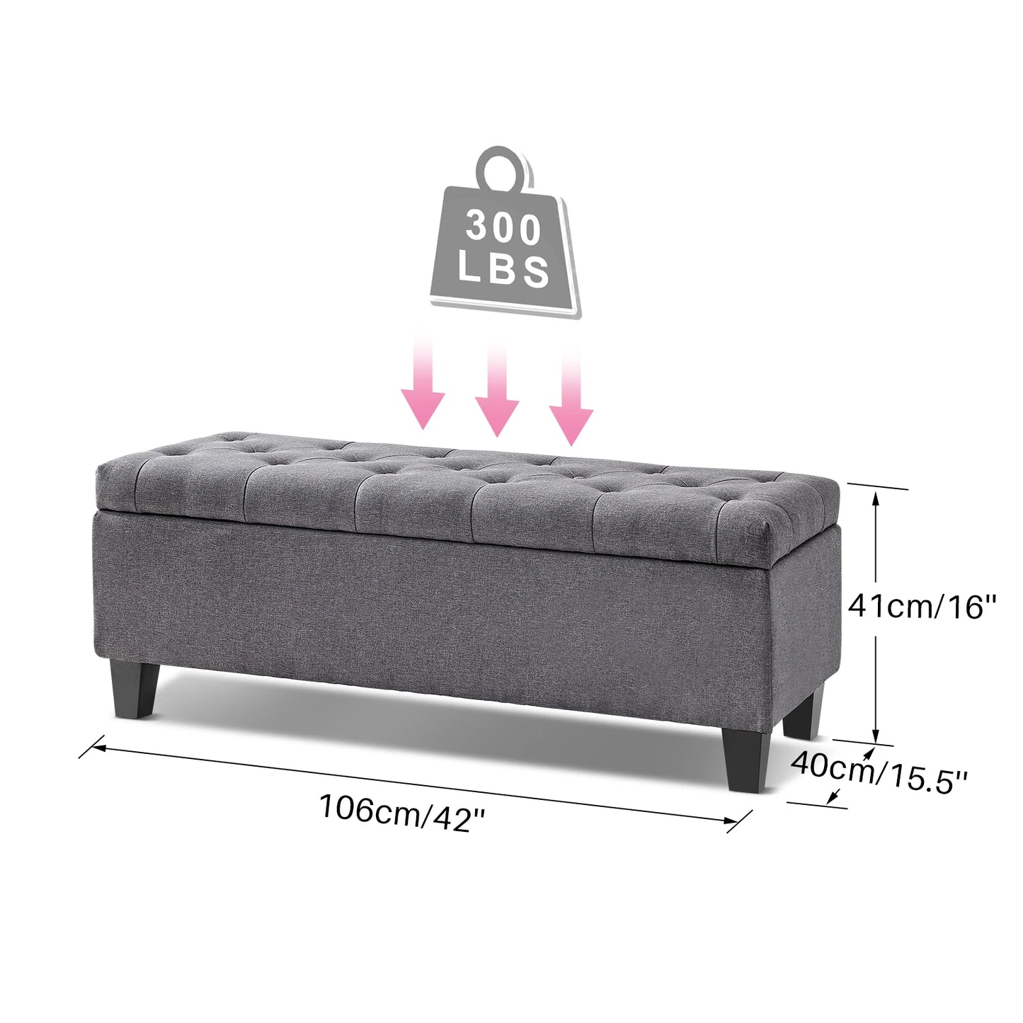 Redlife Ottoman Storage Bench 42" - Footrest - Entryway Collection - Gray & Beige