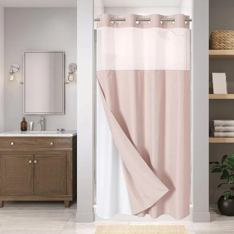 Shower Curtains - Linen Textured Liners - Hookless - Mesh - Bathroom Collection