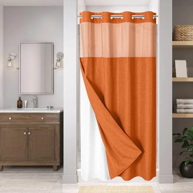 Shower Curtains - Linen Textured Liners - Hookless - Mesh - Bathroom Collection