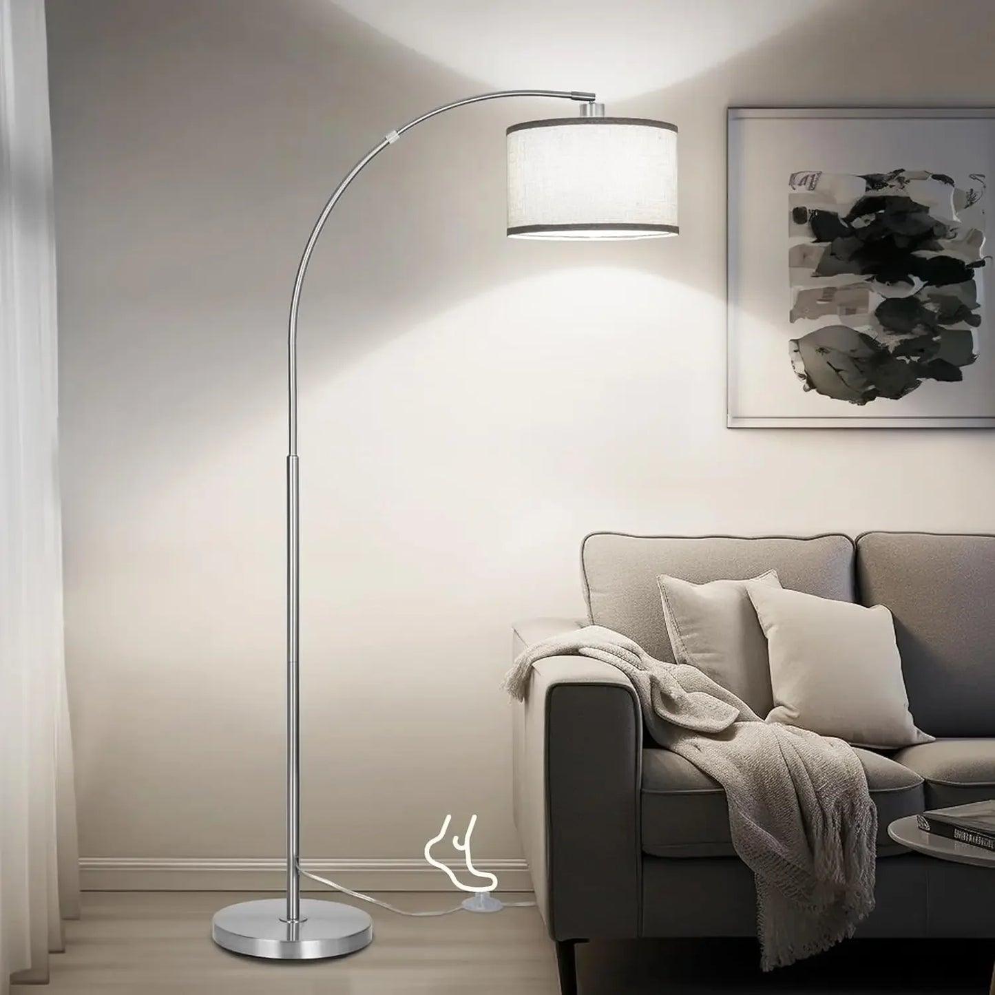 Floor Lamp - Arched - Foot Switch - Drum Shade - Livingroom Collection