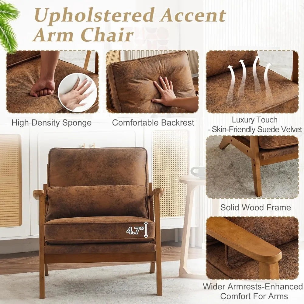 Accent Chair - Solid Wood Frame - Includes Lumbar Pillow - Bedroom Collection