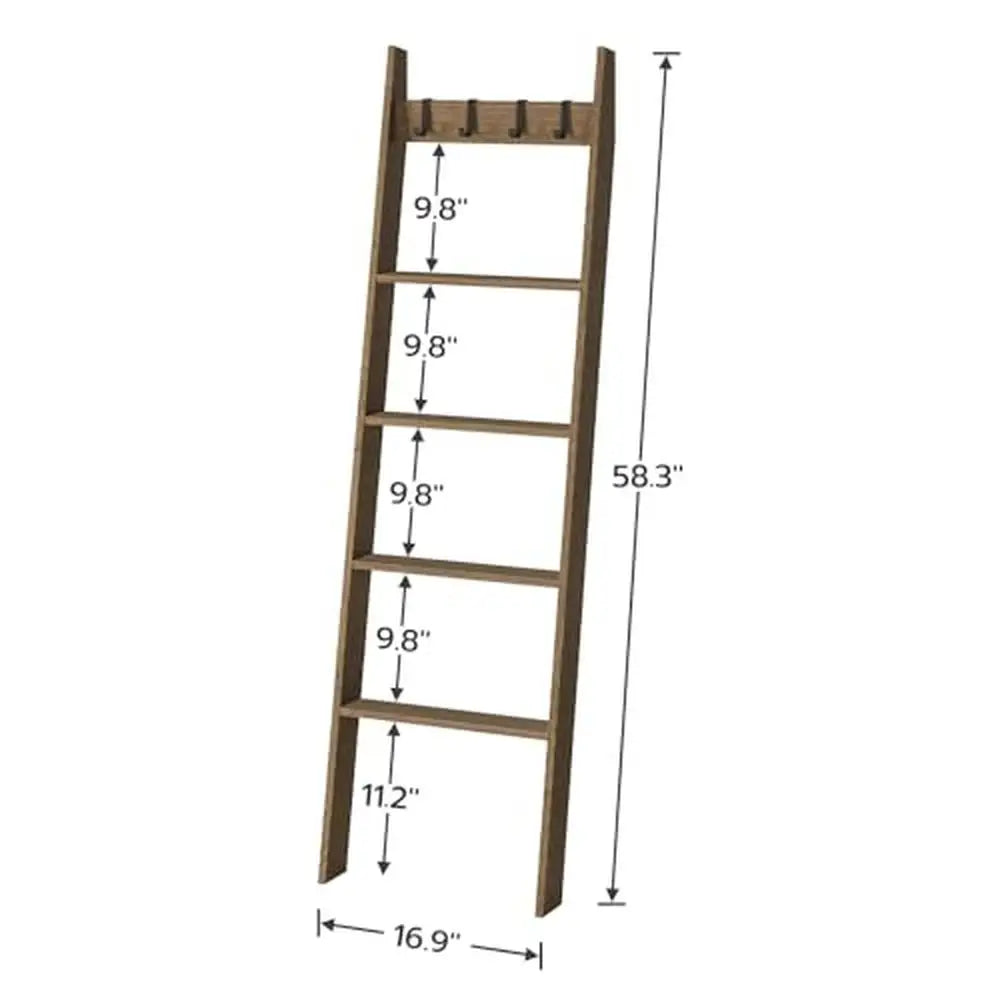 Decorative Ladder - Towel/Blanket/Throw Display - 5 Tier - 4 Hooks - Bedroom Collection