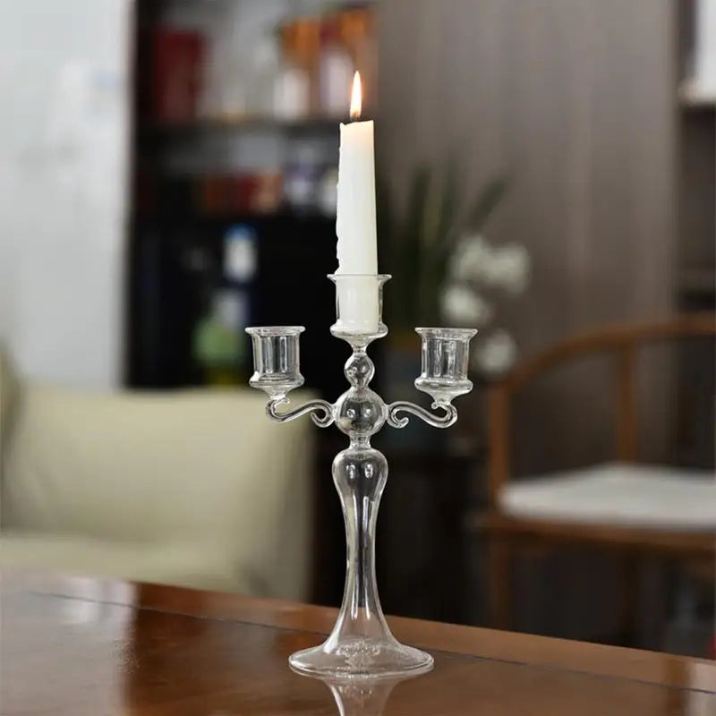 Candlestick Holder - Three Cups - Clear - Blue - Champagne - Diningroom Collection