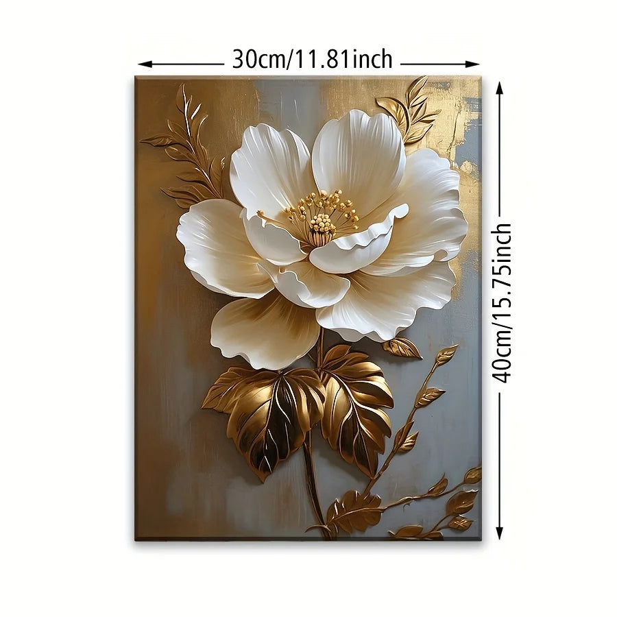 Wall Art - *1 Pc - Elegant White Flower - Vintage Gold - Livingroom Collection