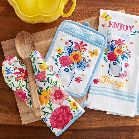 The Pioneer Woman Flowering Frontier Kitchen Towel Set *3Pcs - "Enjoy The Little Things" - Kitchen Collection
