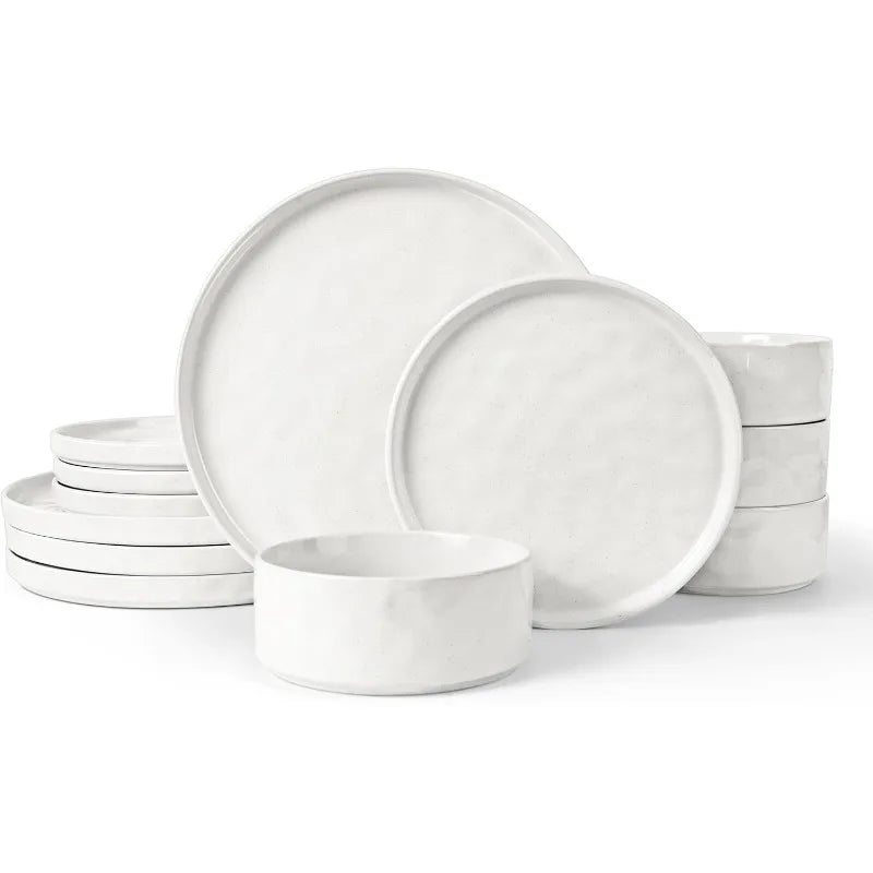 Dinnerware Set 12 Pcs ~  Stoneware -  Wave Surface - Kitchen Collection