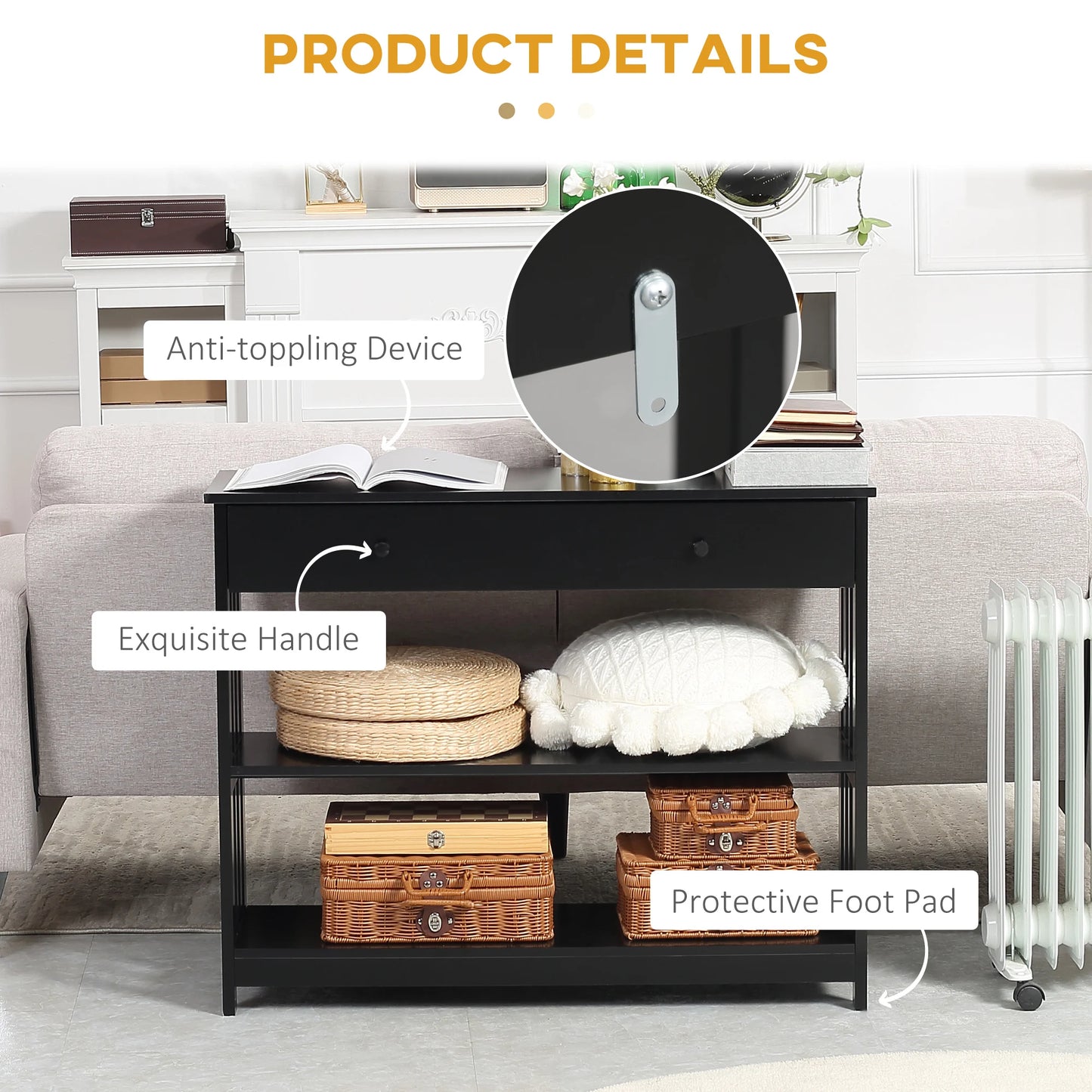 Wooden Side Entryway Sofa Table - Black - Home Storage Solutions