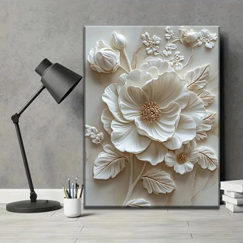 Wall Art - 12"x16" - White Flower Pattern - Textured Canvas Print