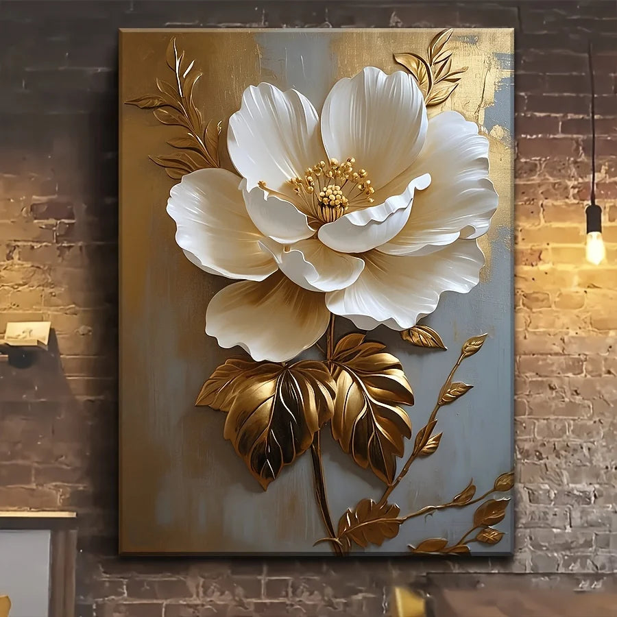 Wall Art - *1 Pc - Elegant White Flower - Vintage Gold - Livingroom Collection