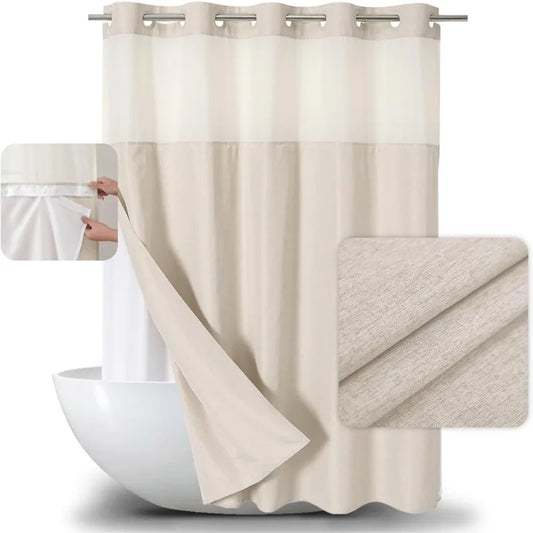 Shower Curtains - Linen Textured Liners - Hookless - Mesh - Bathroom Collection