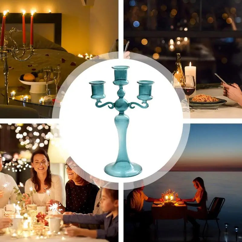 Candlestick Holder - Three Cups - Clear - Blue - Champagne - Diningroom Collection