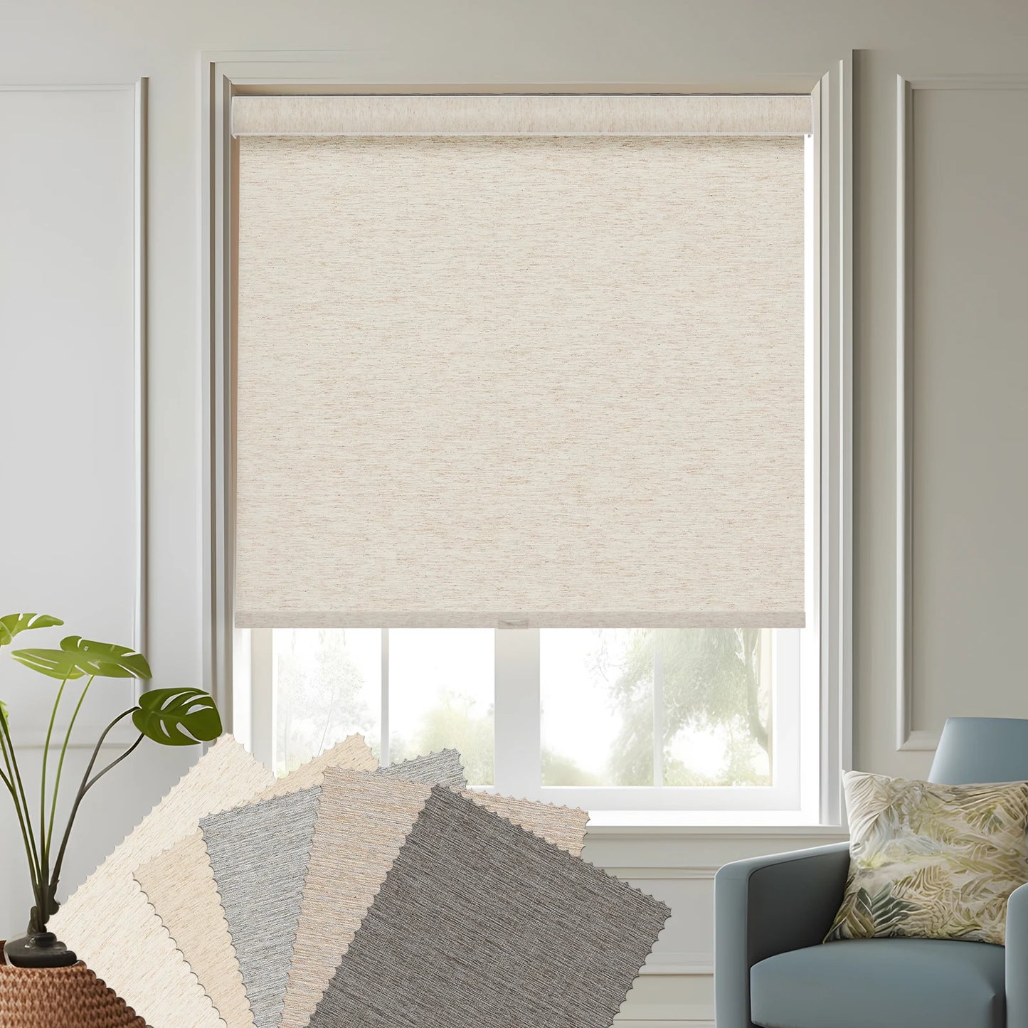 Home Window Treatments - Linen Roller Shades - Persilux - Bedroom Collection