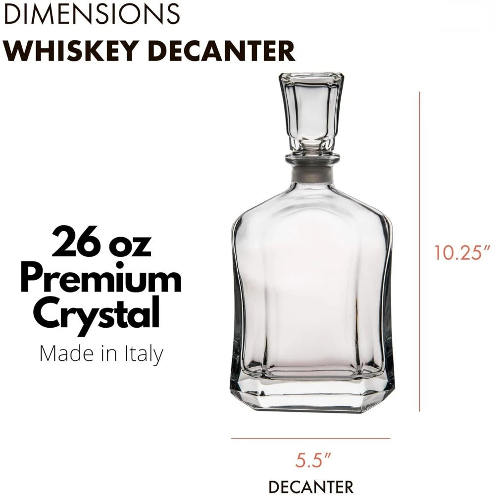 Whiskey Decanter Bar Set - Wooden Gift Box wChilling Stones, Glasses & Coasters