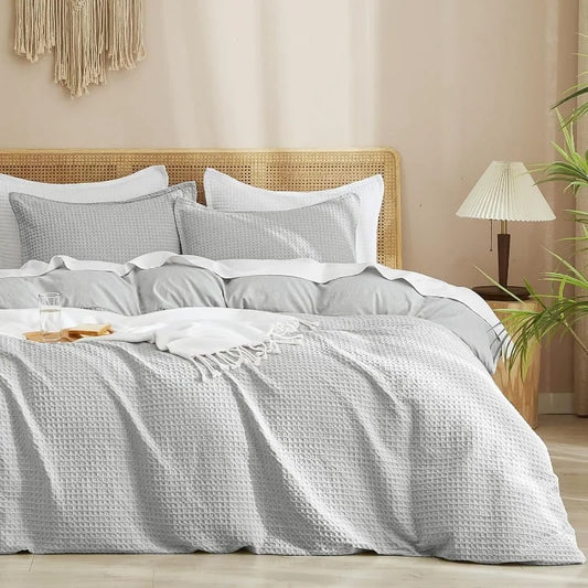 Duvet Cover set *3Pcs - Boho 3D Waffle Weave - King, Queen - Bedroom Collection