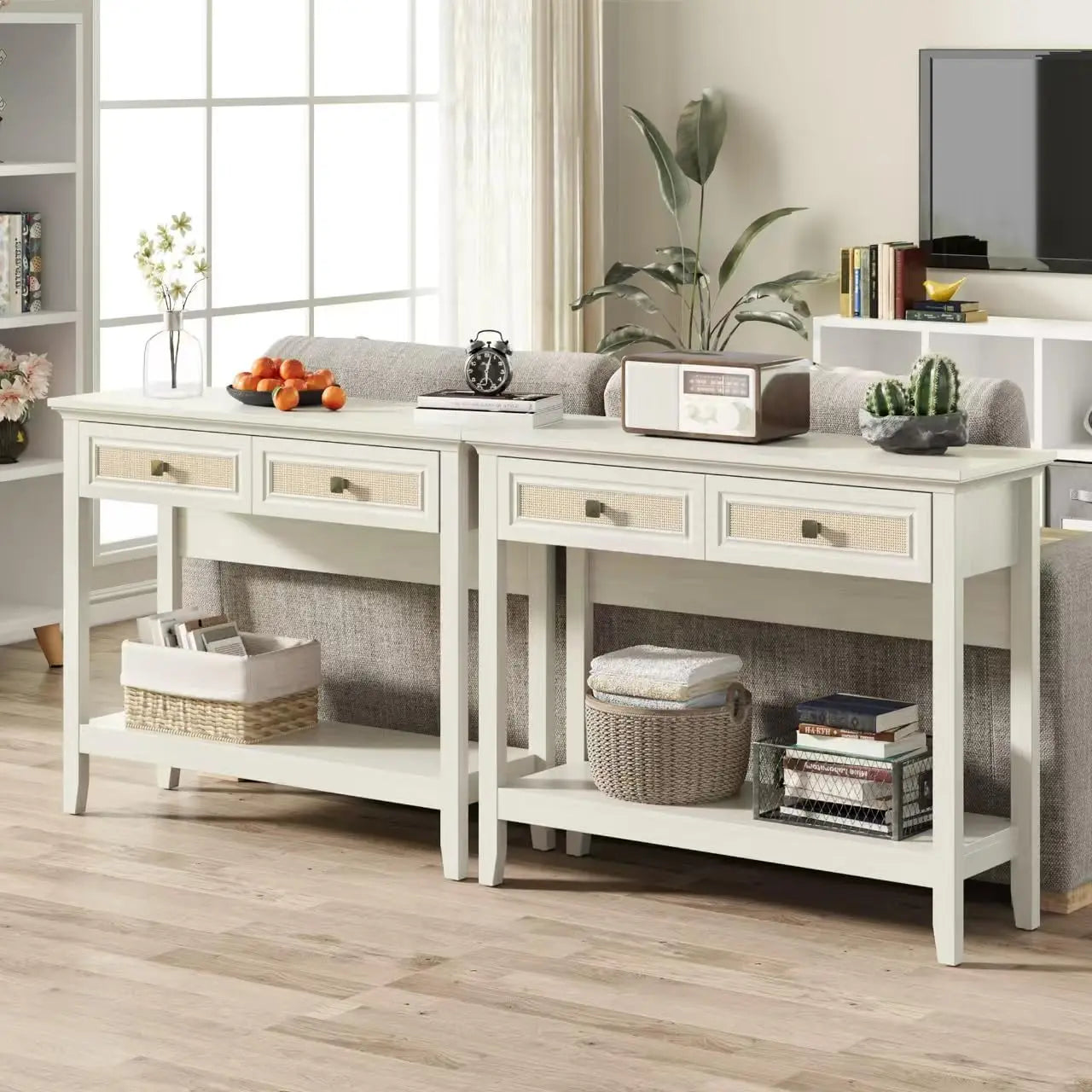 Wood Console Table - Rattan Drawers - Boho - Entryway Collection