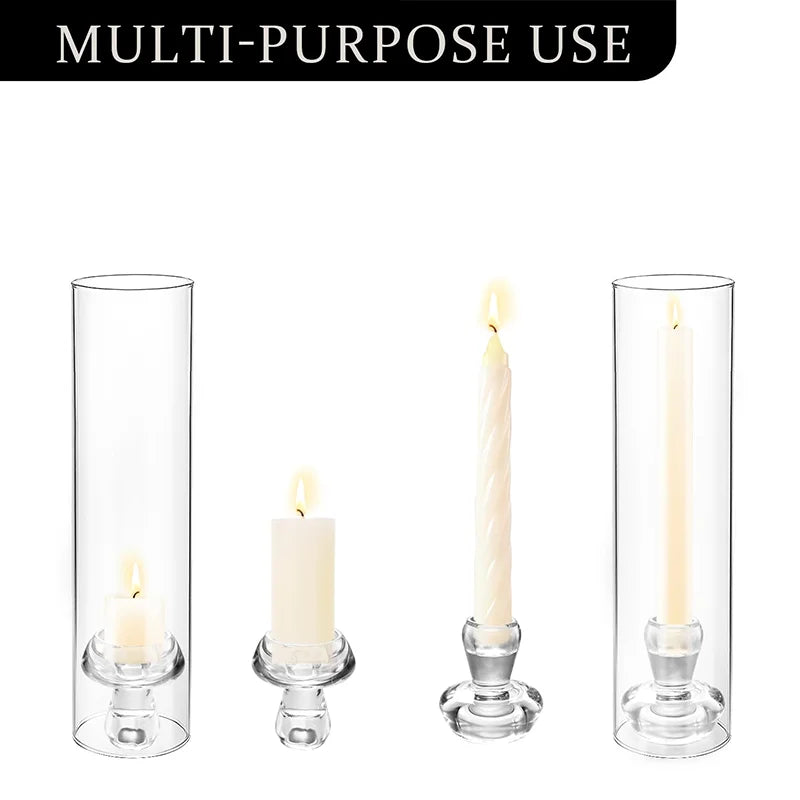 Glass Hurricane Candlestick Holders - *2Pcs - 11.8"
