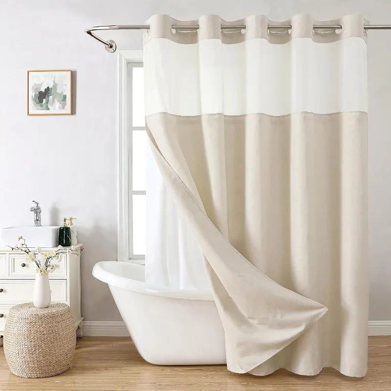 Shower Curtains - Linen Textured Liners - Hookless - Mesh - Bathroom Collection