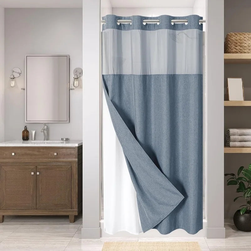 Shower Curtains - Linen Textured Liners - Hookless - Mesh - Bathroom Collection