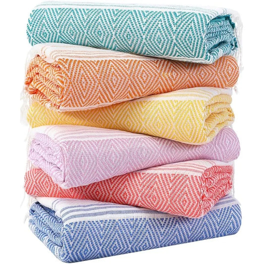 Turkish Cotton Towel Set *6Pcs - Oversized 74"x38" - Sand Free - Bathroom Collection