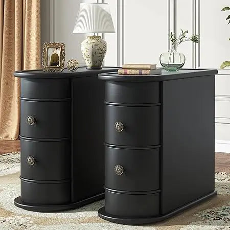 Table - Solid Wood - 2 Drawers - Narrow Slim Sillohuette
