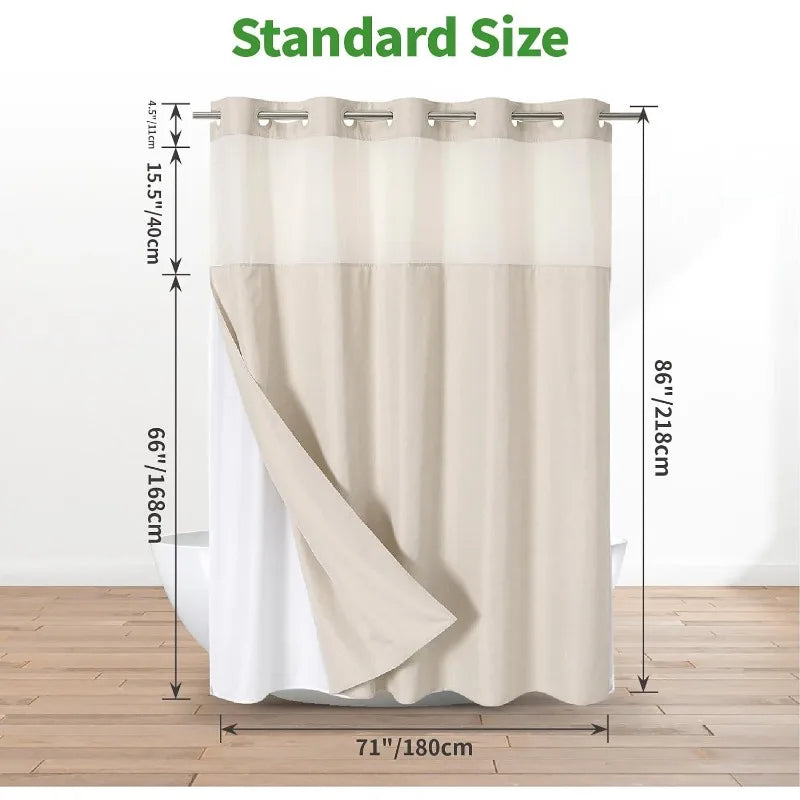 Shower Curtains - Linen Textured Liners - Hookless - Mesh - Bathroom Collection