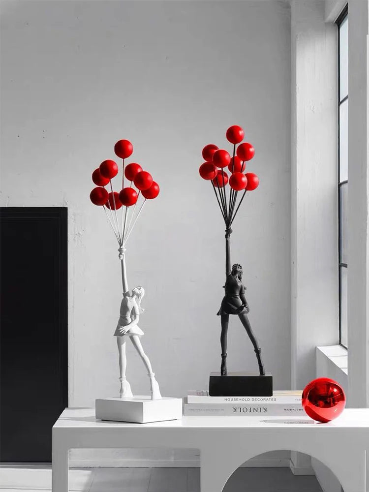 Anti-War Flying Balloons Girl Statue