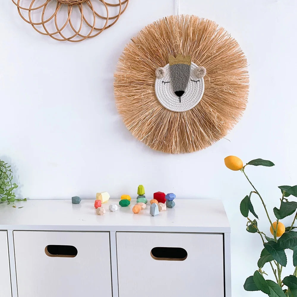 Lion Cartoon Straw Wall Hanging - Tapestry - Children's Room Collection