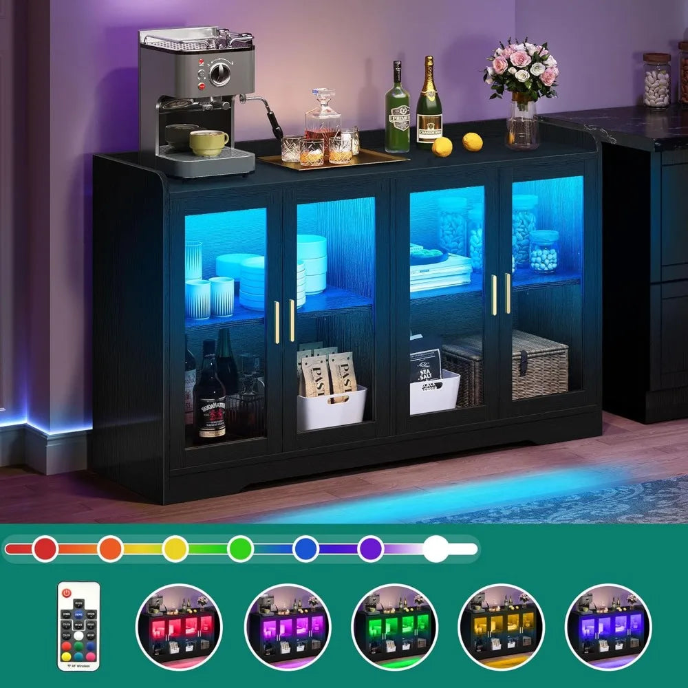 Buffet Sideboard Cabinet - 55" - LED Light - 4 Doors - Diningroom Collection