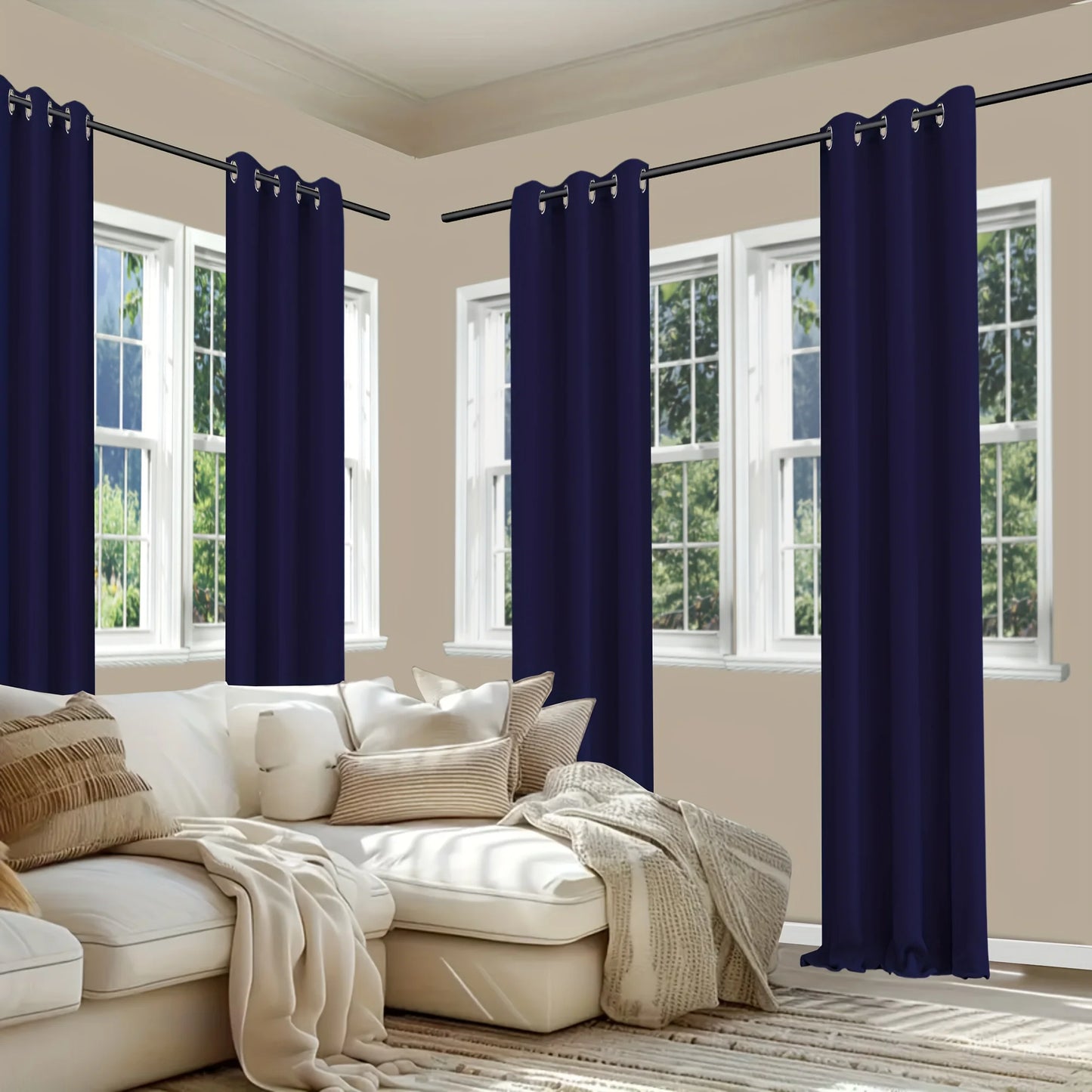 Curtains Drapes 4 Panels - Grommet Top - Blackout & Noise Reduction - Bedroom Collection