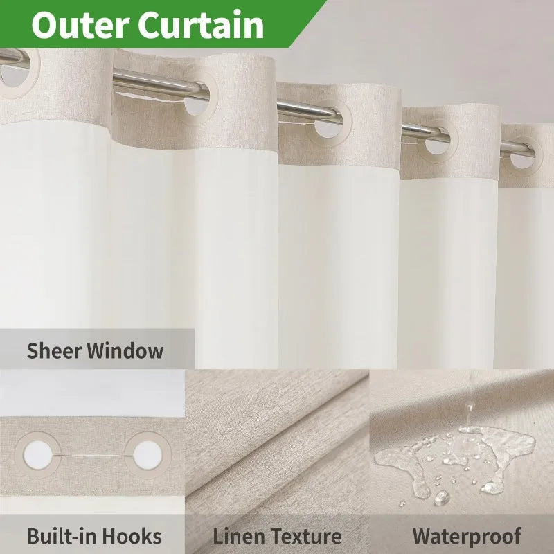 Shower Curtains - Linen Textured Liners - Hookless - Mesh - Bathroom Collection