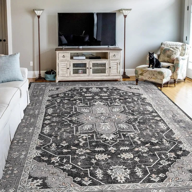 Rugs - Vintage Area Rugs - 5x8' - Floral Medallion - Machine Wash - Bedroom Collection