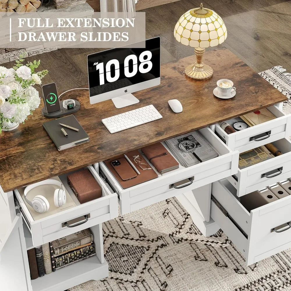 Executive Desk White - 55" - Farmhouse Country - Home Office Collection