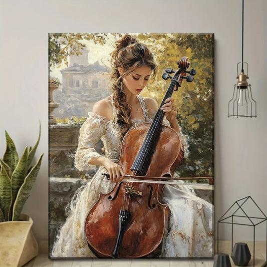 Wall Art Oil Painting - Canvas Framed - Elegant Cellist - Bedroom Collection