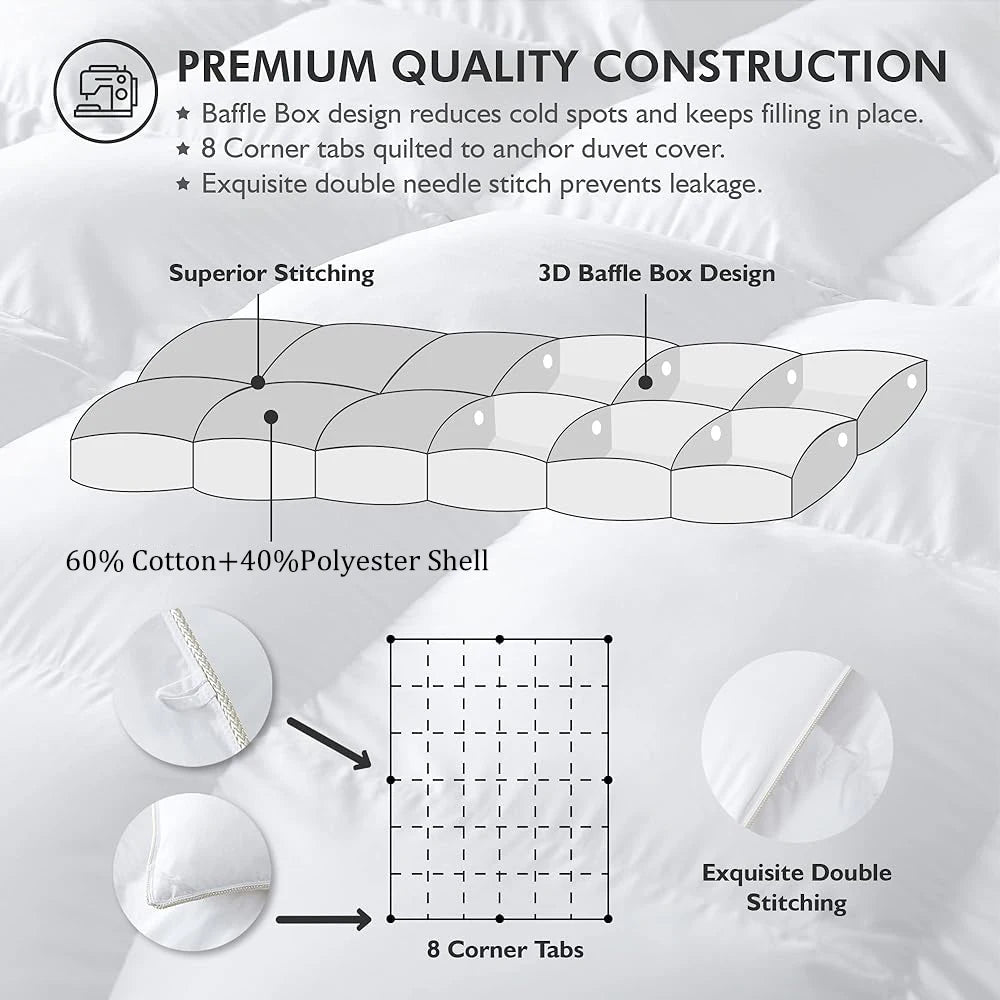 Comforter Duvet Insert - Goose Down Feather - Egyptian Cotton Blend - Bedroom Collection