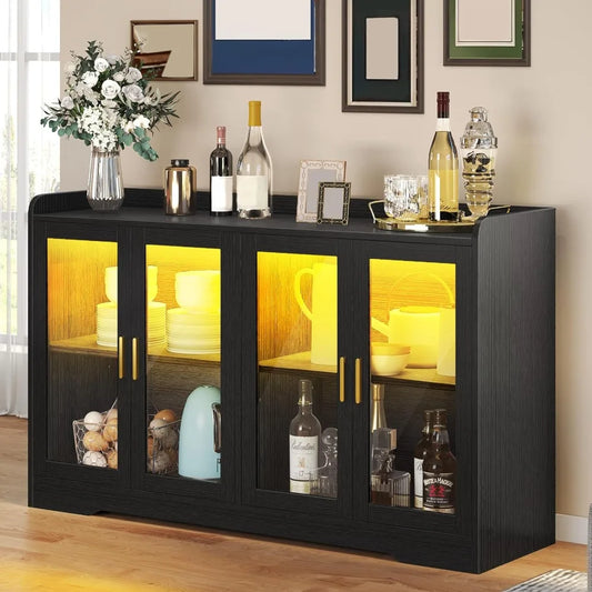 Buffet Sideboard Cabinet - 55" - LED Light - 4 Doors - Diningroom Collection