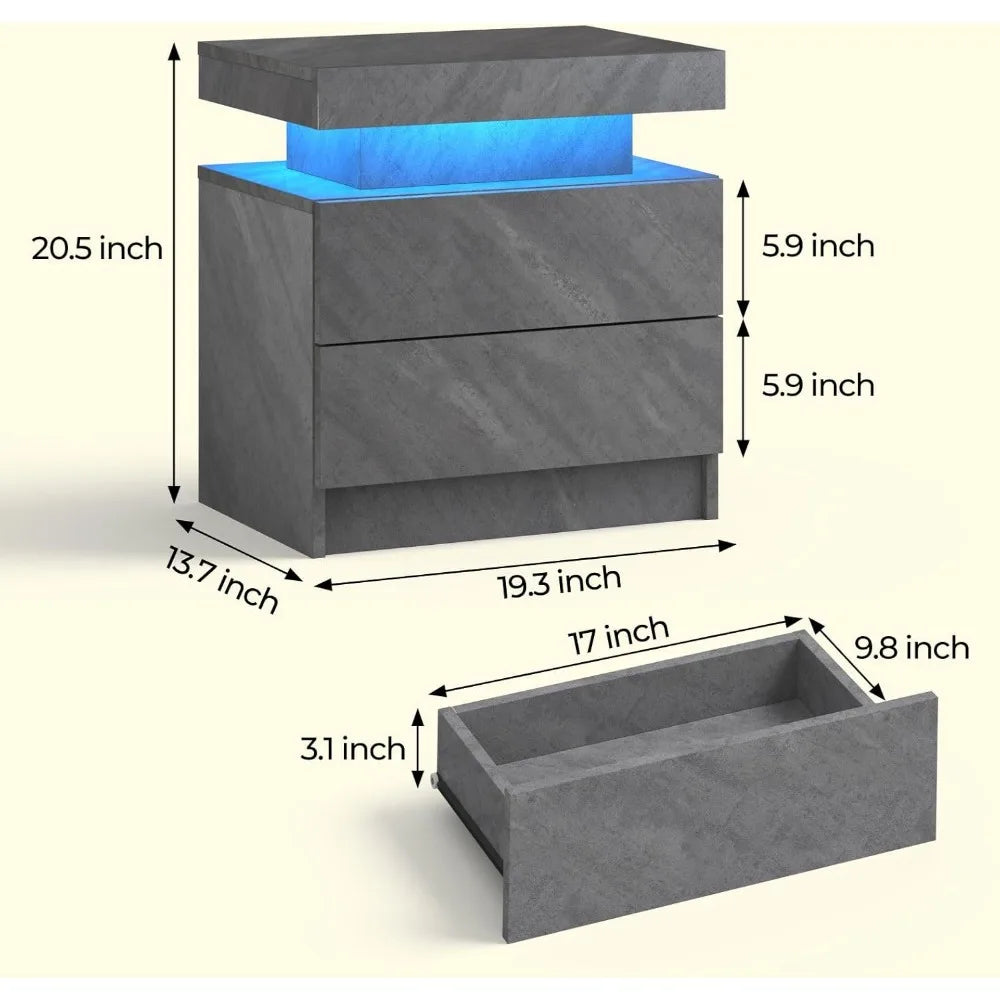 Nightstand Set *2Pcs - End Tables - LED Lights - 2 Drawers