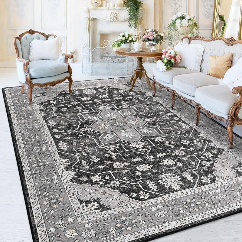 Rugs - Vintage Area Rugs - 5x8' - Floral Medallion - Machine Wash - Bedroom Collection