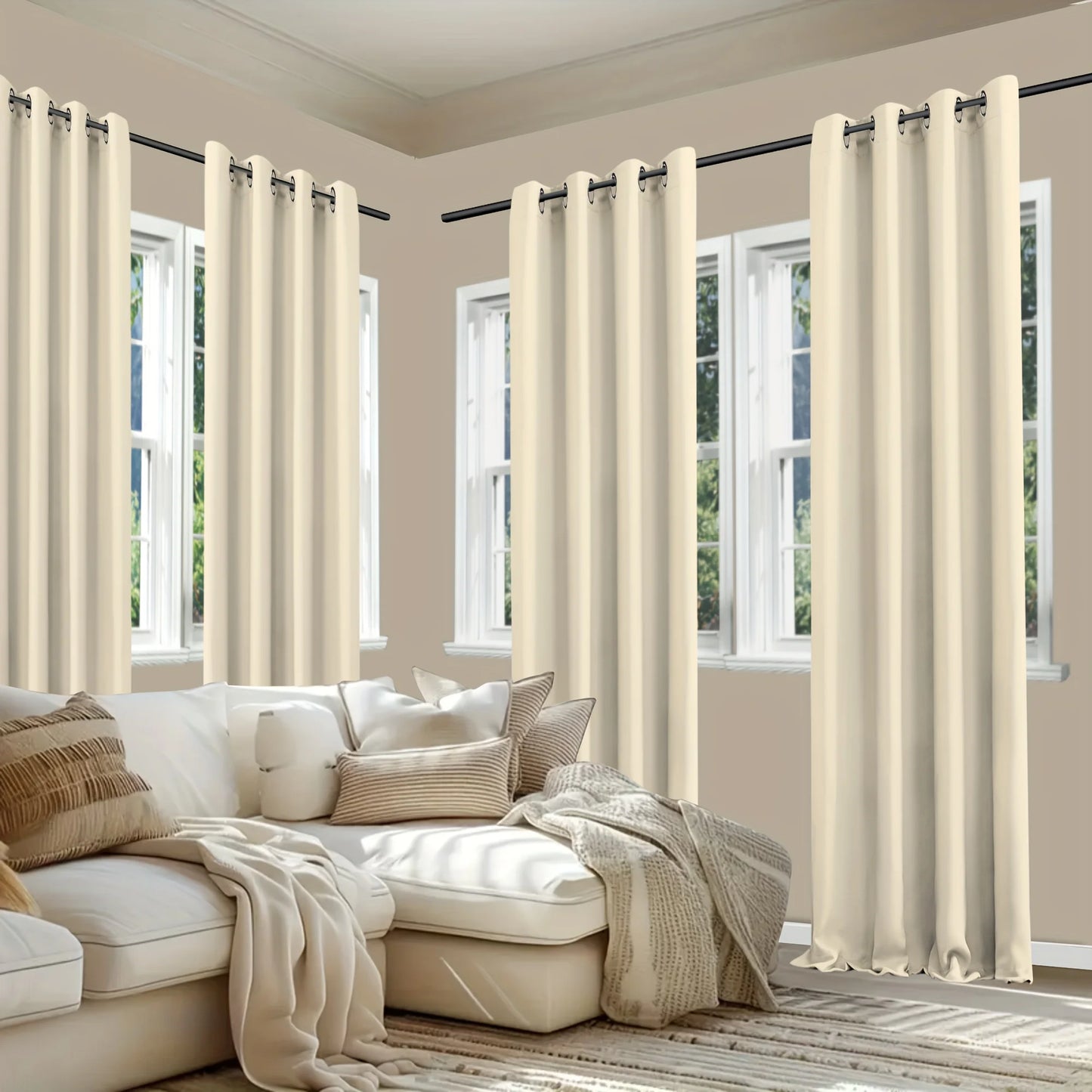 Curtains Drapes 4 Panels - Grommet Top - Blackout & Noise Reduction - Bedroom Collection