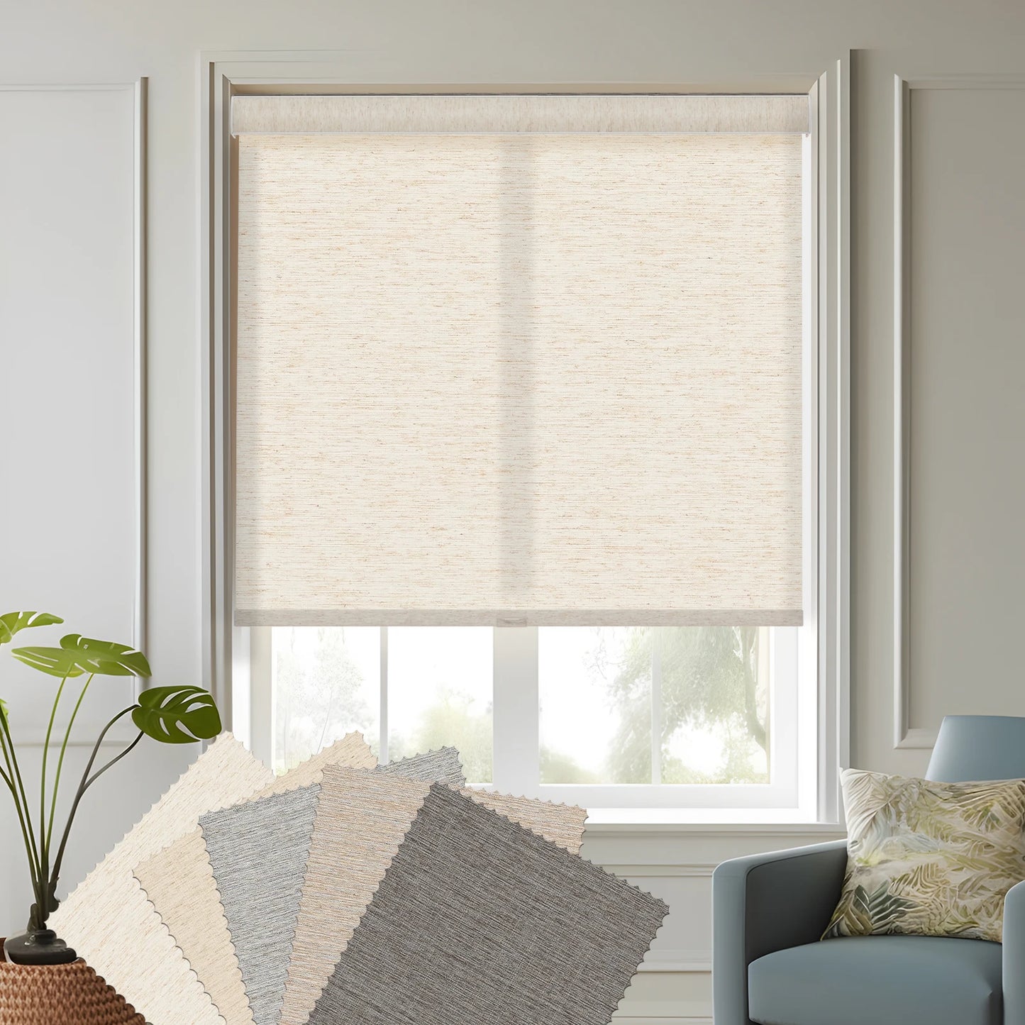 Home Window Treatments - Linen Roller Shades - Persilux - Bedroom Collection