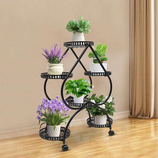Plant Stand - Black Metal - Six Trays - 4 Tiers - Indoor/Outdoor - Patio & Garden