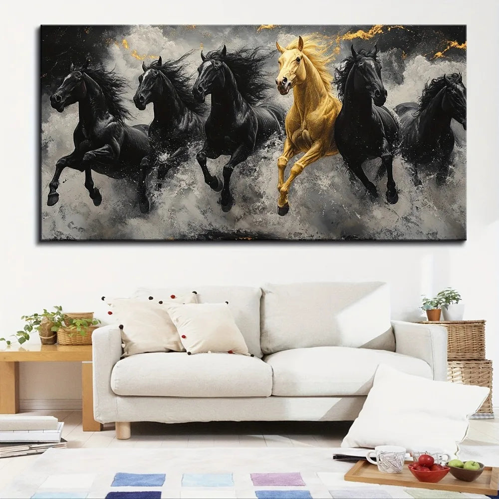Wall Art - Framed Canvas Print - Eight Horses Running - Home Office Collection
