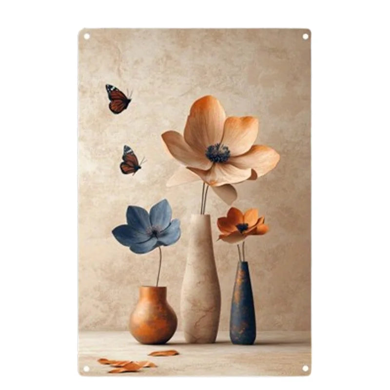 Wall Art - 8x12" Tin - Vase Floral Wall Decor