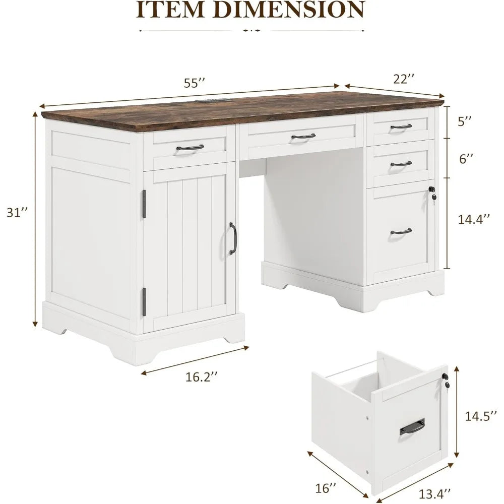 Executive Desk White - 55" - Farmhouse Country - Home Office Collection