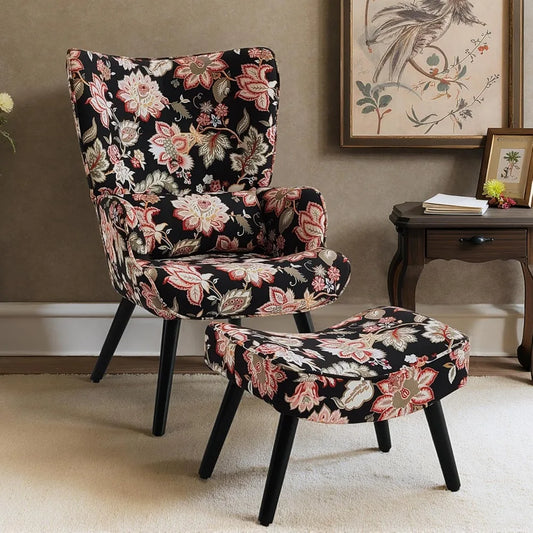 Accent Leisure Chair & Ottoman - Lumbar Pillow - Wingback - Livingroom Collection